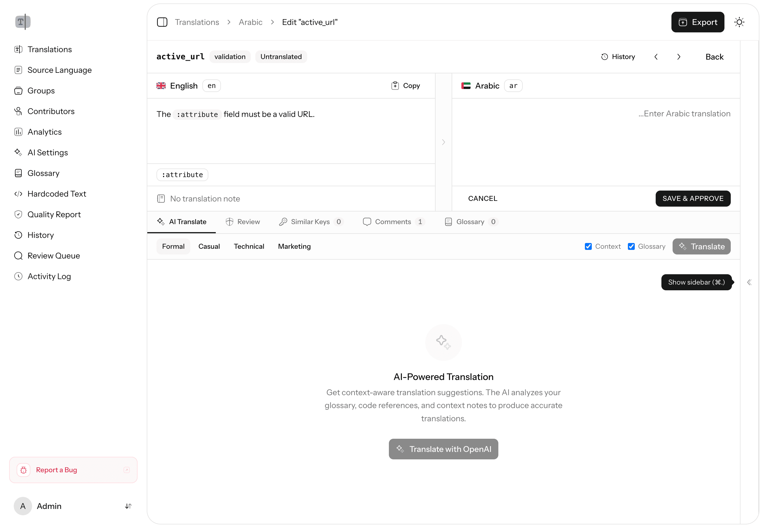 AI Translation Settings