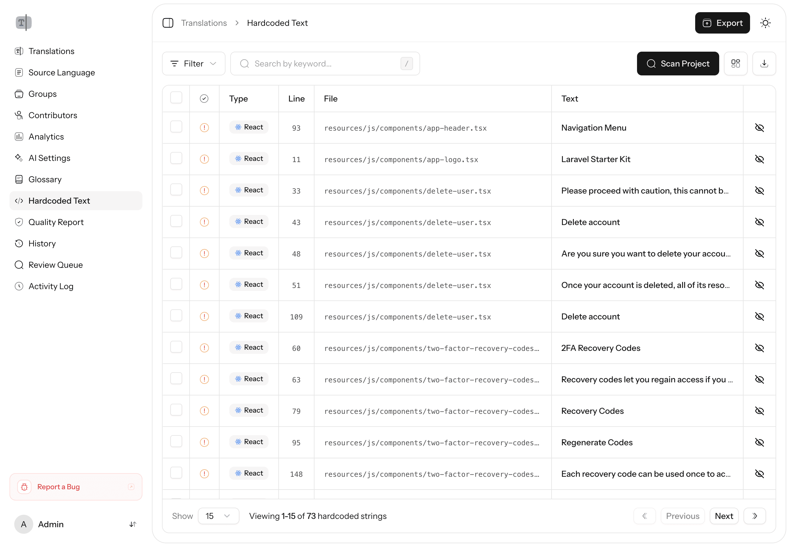 Hardcoded String Detection Results